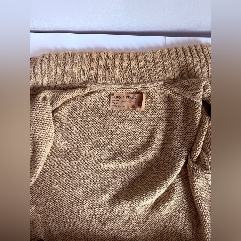 Lucky Brand Men’s Linen&cotton Blend Tan Zip Up Sweater With Front Pockets - Picture 5 of 9
